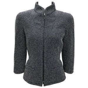 CHANEL BLACK / WHITE / BLUE ZIP FRONT TWEED JACKET